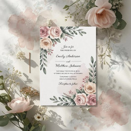 Romantic Garden Rose Wedding Invitation Kaart