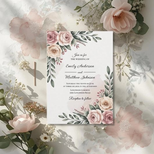 Romantic Garden Rose Wedding Invitation Kaart