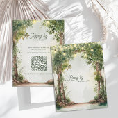 Romantic Garden String Lights QR Code Wedding  RSVP Kaartje