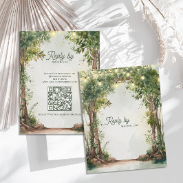 Romantic Garden String Lights QR Code Wedding  RSVP Kaartje