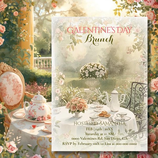 Romantic Garden Tea Galentine Brunch Soft Florals Kaart