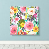 Romantic Garden Waterverf Flowers Canvas Afdruk (Insitu (Houten vloer))