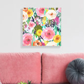 Romantic Garden Waterverf Flowers Canvas Afdruk (Insitu (Woonkamer))