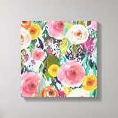 Romantic Garden Waterverf Flowers Canvas Afdruk (Voorkant)