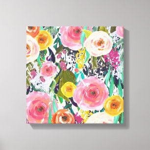 Romantic Garden Waterverf Flowers Canvas Afdruk