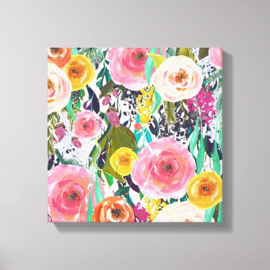 Romantic Garden Waterverf Flowers Canvas Afdruk (Voorkant)