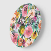 Romantic Garden Waterverf Flowers Grote Klok (Hoek)