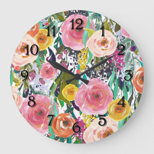 Romantic Garden Waterverf Flowers Grote Klok (Voorkant)