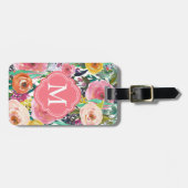 Romantic Garden Waterverf Flowers Monogram Bagagelabel (Voorkant horizontaal)