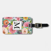 Romantic Garden Waterverf Flowers Monogram Bagagelabel (Voorkant horizontaal)