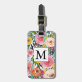 Romantic Garden Waterverf Flowers Monogram Bagagelabel (Voorkant verticaal)
