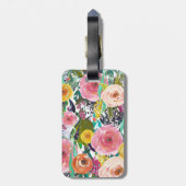 Romantic Garden Waterverf Flowers Monogram Bagagelabel (Achterkant verticaal)