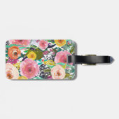 Romantic Garden Waterverf Flowers Monogram Bagagelabel (Achterkant horizontaal)