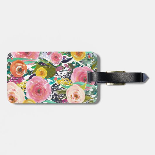 Romantic Garden Waterverf Flowers Monogram Bagagelabel (Achterkant horizontaal)