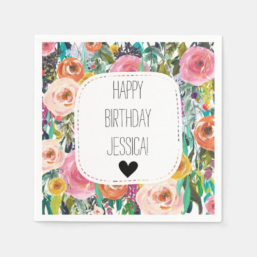 Romantic Garden Waterverf Flowers Servetten (Voorkant)