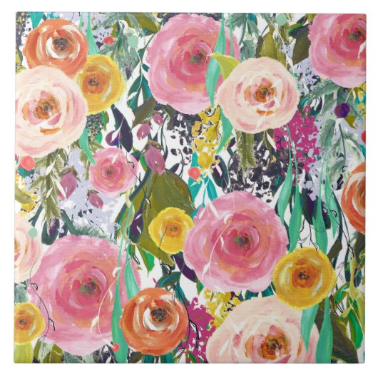 Romantic Garden Waterverf Flowers Tegeltje (Voorkant)