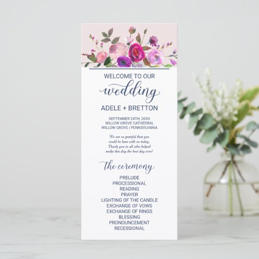 Romantic Garden Wedding Programme Programmakaart (Staand voorkant)