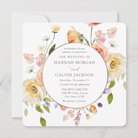 Romantic Garden Wreath Wedding Invitation Kaart (Voorkant)