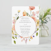 Romantic Garden Wreath Wedding Invitation Kaart (Staand voorkant)
