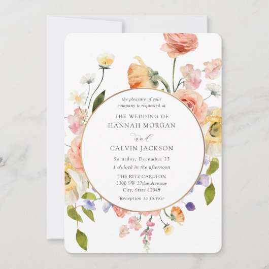Romantic Garden Wreath Wedding Invitation Kaart (Voorkant)