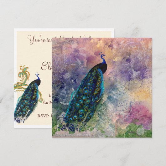 Romantic Gazebo Peacock en Waterverf Kaart (Voorkant / Achterkant)