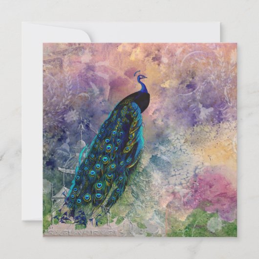 Romantic Gazebo Peacock en Waterverf Kaart (Voorkant)