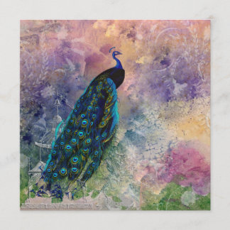 Romantic Gazebo Peacock en Waterverf Kaart