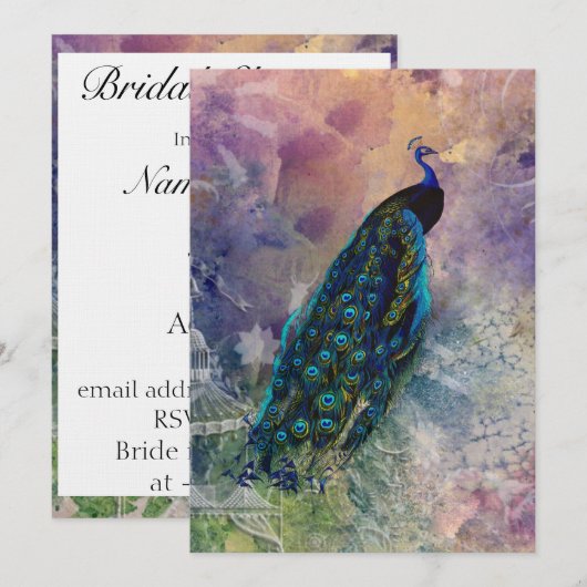 Romantic Gazebo Peacock en Waterverf Kaart (Voorkant / Achterkant)