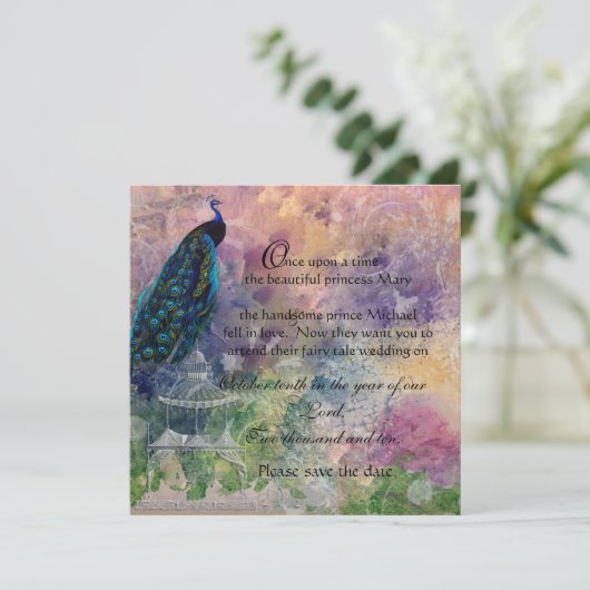 Romantic Gazebo Peacock en Waterverf Save The Date (Staand voorkant)