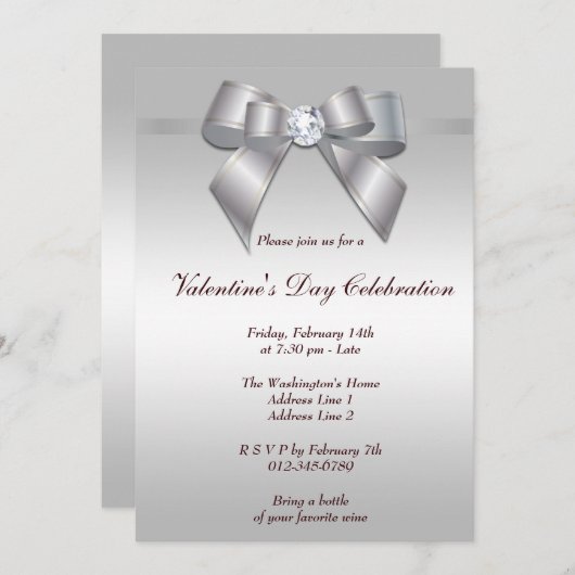 Romantic Gem Bow & Ribbon Valentijnsdag Party Kaart (Voorkant / Achterkant)