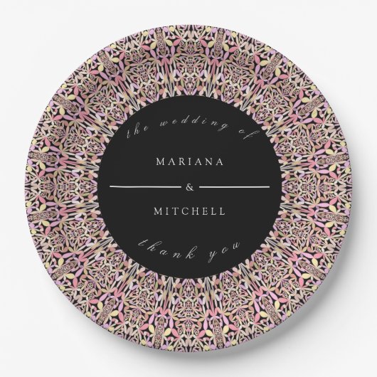 Romantic Geometric Mandala soft roze Black Papieren Bordje (Voorkant)