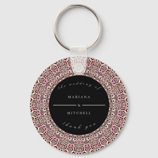 Romantic Geometric Mandala soft roze Black Sleutelhanger (Voorkant)