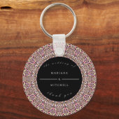 Romantic Geometric Mandala soft roze Black Sleutelhanger (Voorkant)