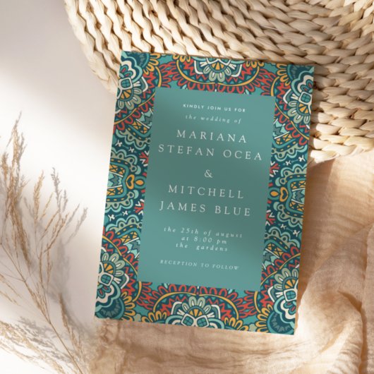 Romantic Geometric Mandala zacht blauw grijs en ro Briefkaart