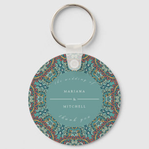 Romantic Geometric Mandala zacht blauw grijs en ro Sleutelhanger