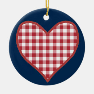 Romantic Gingham Hearts en Red Rose Ornament