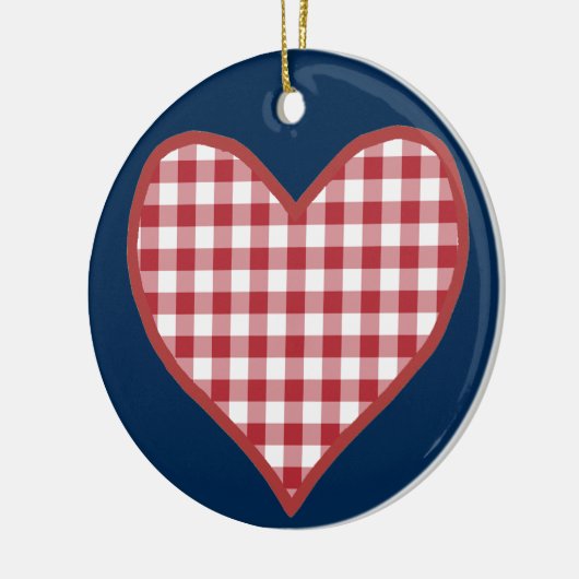 Romantic Gingham Hearts en Red Rose Ornament (Links)