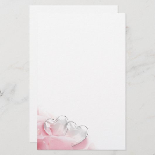 Romantic Glass Hearts Roos Petals Briefpapier (Voorkant / Achterkant)