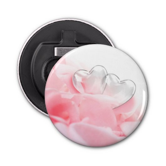 Romantic Glass Hearts Roos Petals Button Flesopener (Voorkant)