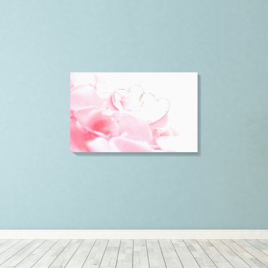 Romantic Glass Hearts Roos Petals Canvas Afdruk (Insitu (Houten vloer))