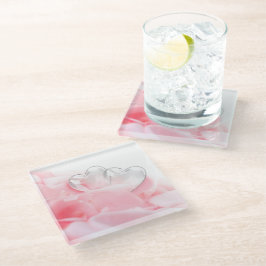 Romantic Glass Hearts Roos Petals Glazen Onderzetter