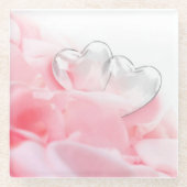 Romantic Glass Hearts Roos Petals Glazen Onderzetter (Voorkant)