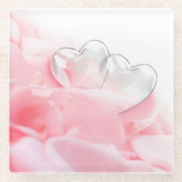 Romantic Glass Hearts Roos Petals Glazen Onderzetter