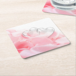 Romantic Glass Hearts Roos Petals Kartonnen Onderzetters