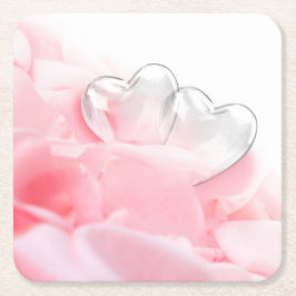 Romantic Glass Hearts Roos Petals Kartonnen Onderzetters