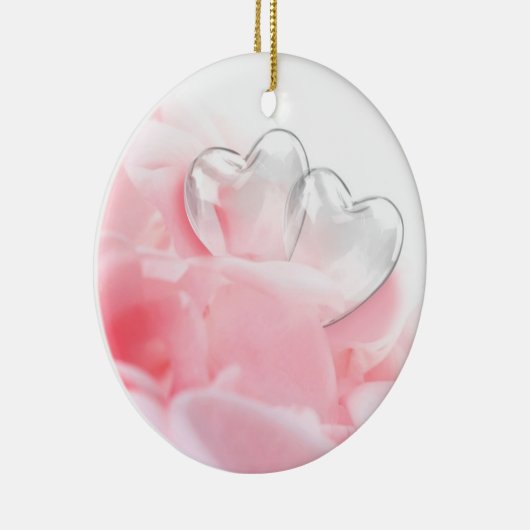 Romantic Glass Hearts Roos Petals Keramisch Ornament (Rechts)