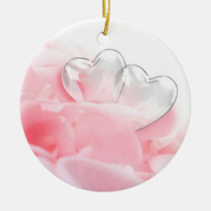 Romantic Glass Hearts Roos Petals Keramisch Ornament