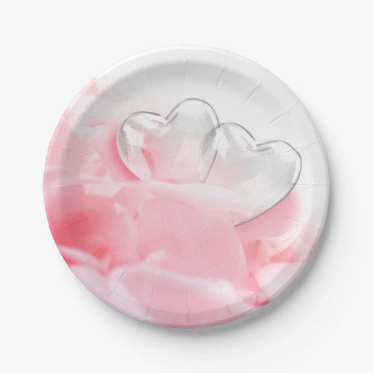 Romantic Glass Hearts Roos Petals Papieren Bordje (Voorkant)