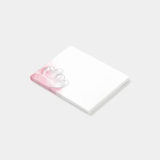 Romantic Glass Hearts Roos Petals Post-it® Notes (Schuin)