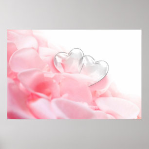 Romantic Glass Hearts Roos Petals Poster